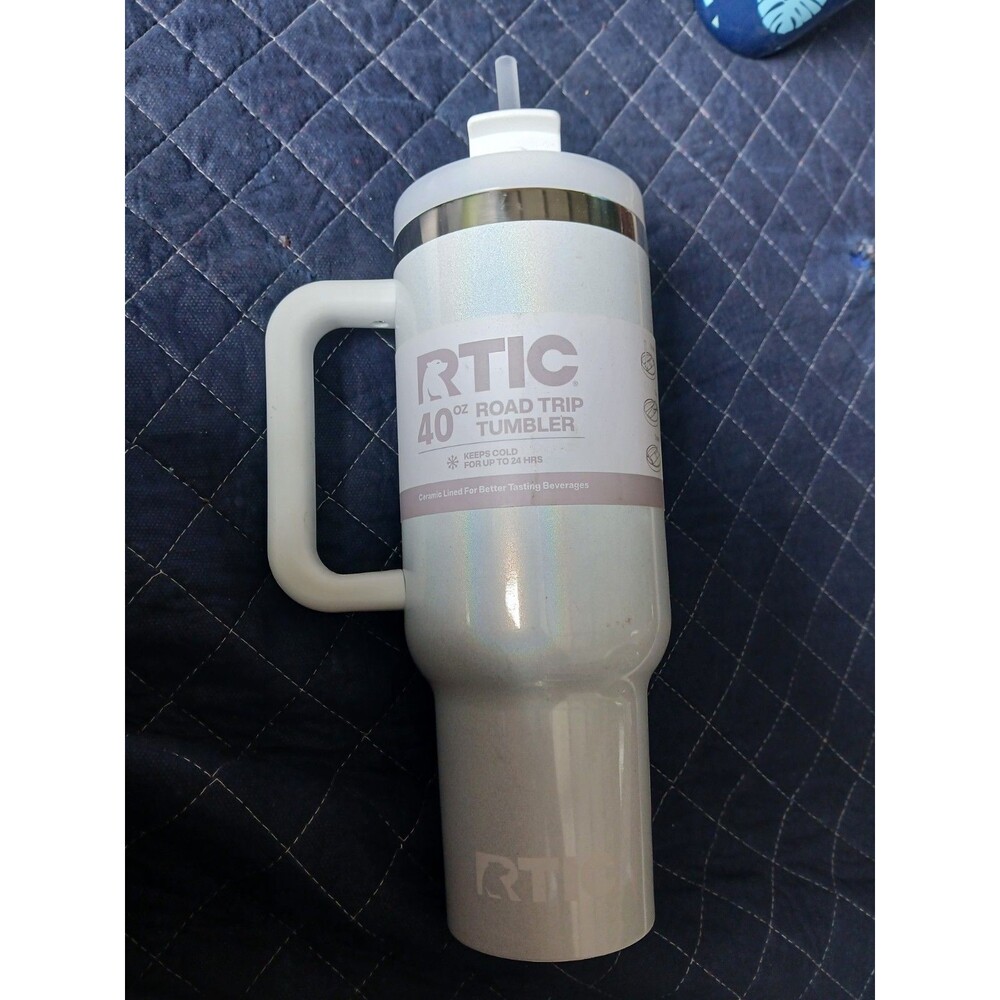 RTiC 40 oz Road Trip Tumbler Pearlescent White/Glitter New with Lid/Straw